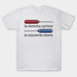 Rightie Tightie Leftie Loosie Black outlines - Spanish Translation; la derecha oprime, la izquierda libera T-Shirt